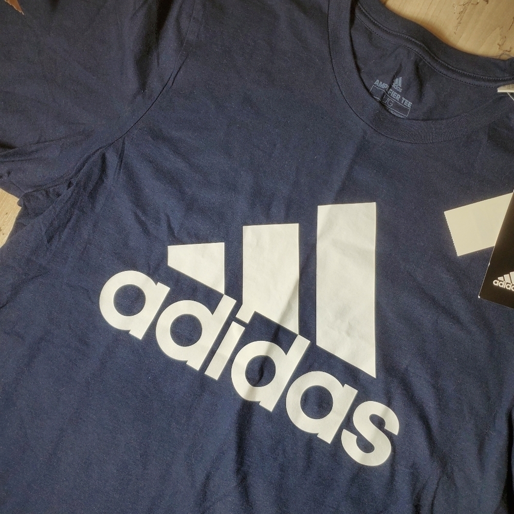 NWT Adidas Amplifier Basic Bos Tee Size Large Navy Blue & White 100% Cotton - Picture 15 of 16
